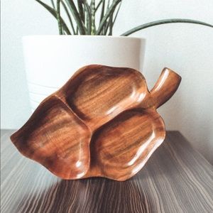 Carved Wood Leaf shape Bowl / catch all Monkey pod